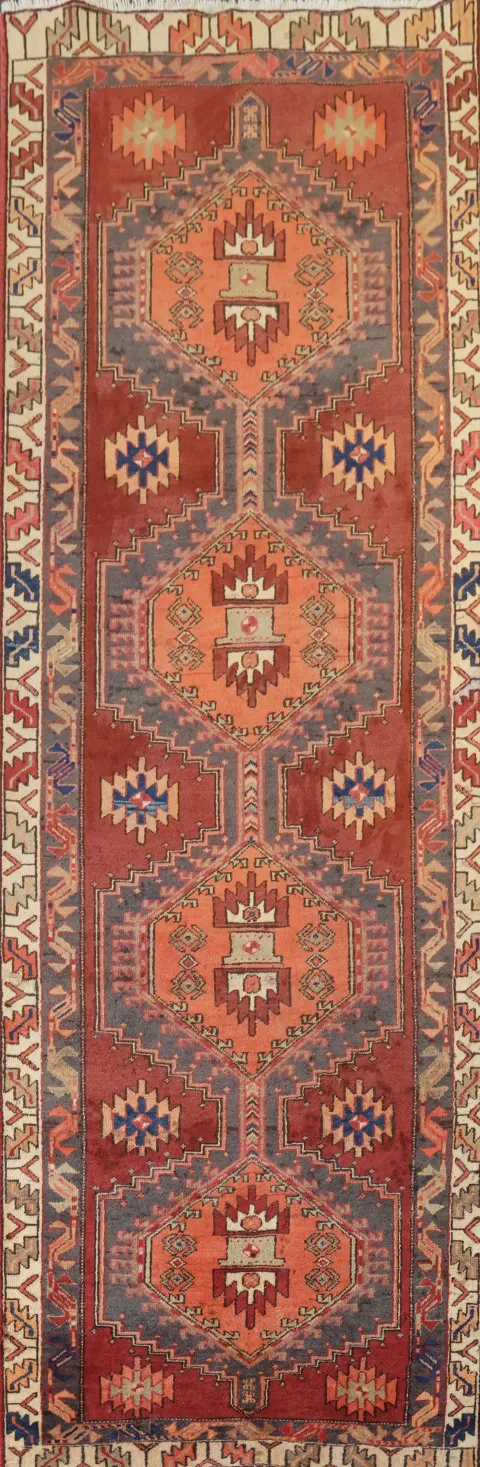 Geometric Wool Meshkin Persian Runner Rug 3x10