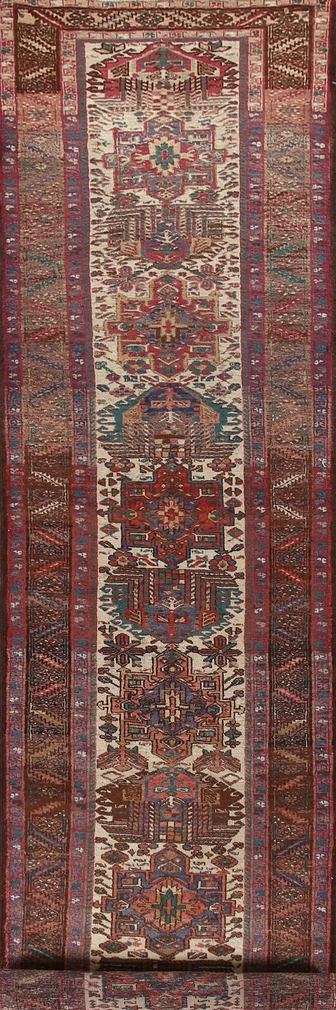Geometric Heriz Persian Runner Rug 3x14