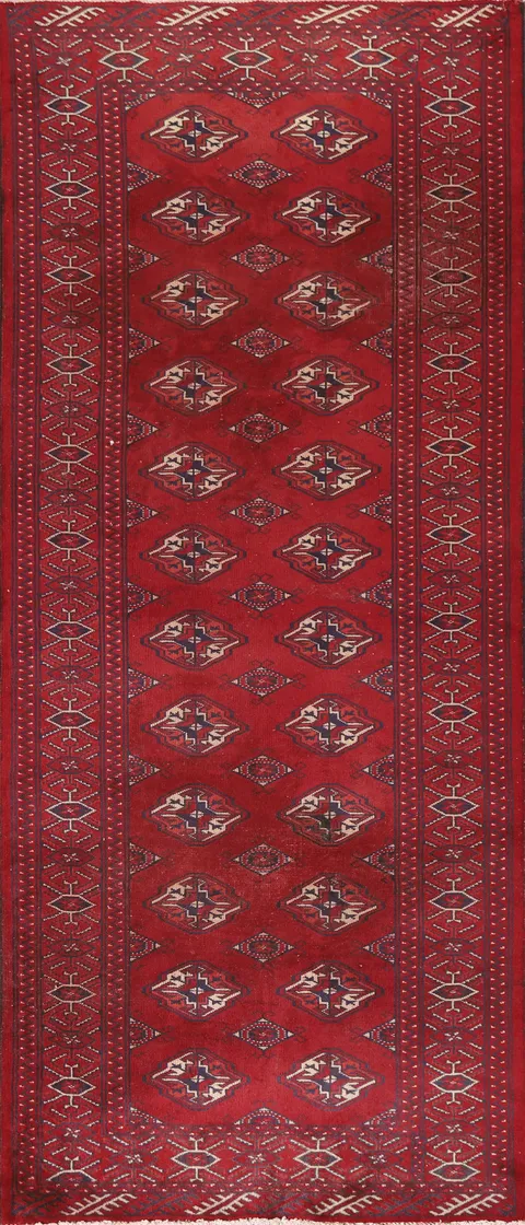 Red Geometric Turkoman Persian Runner Rug 3x9