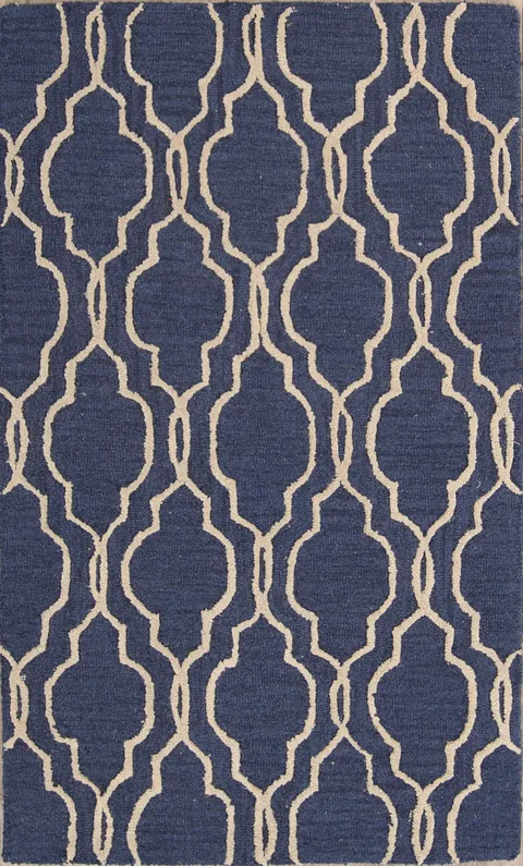 Geometric Blue/Ivory Trellis Indian Oriental Area Rug