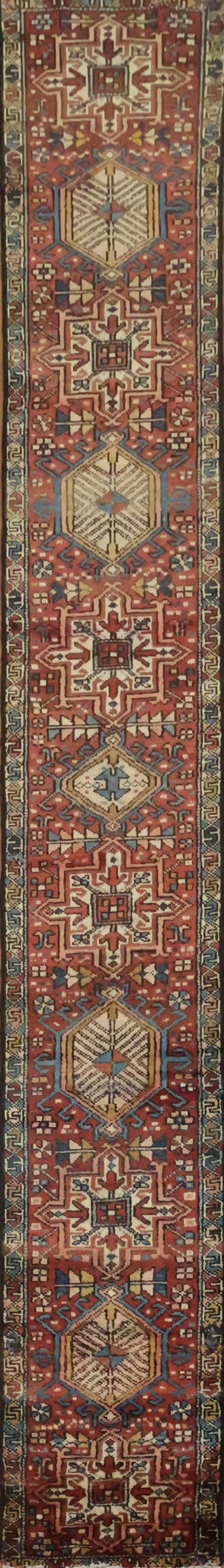 Geometric Heriz Persian Runner Rug 2x12