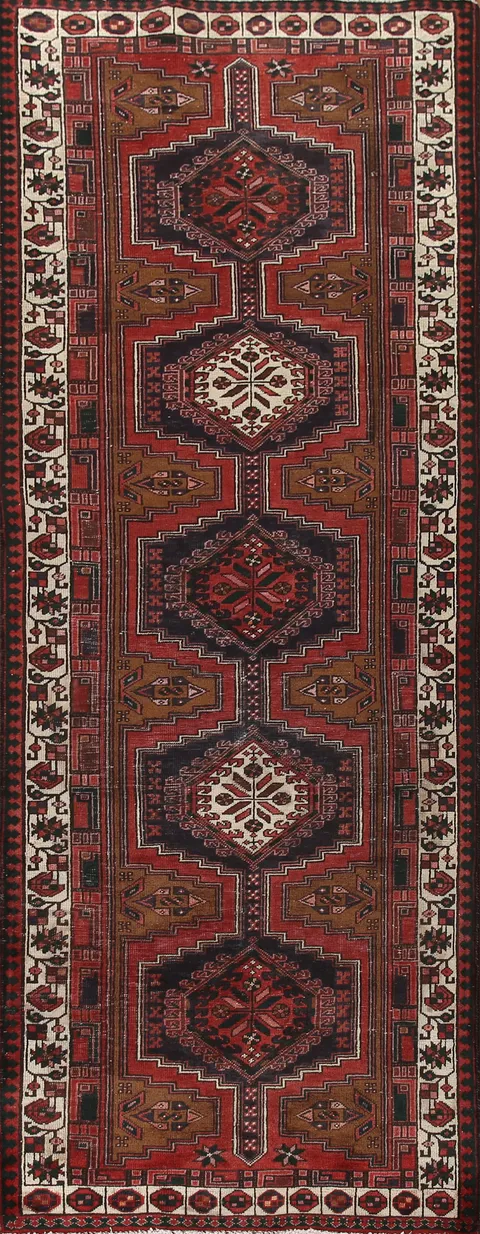 Red Geometric Ardebil Persian Runner Rug 3x11