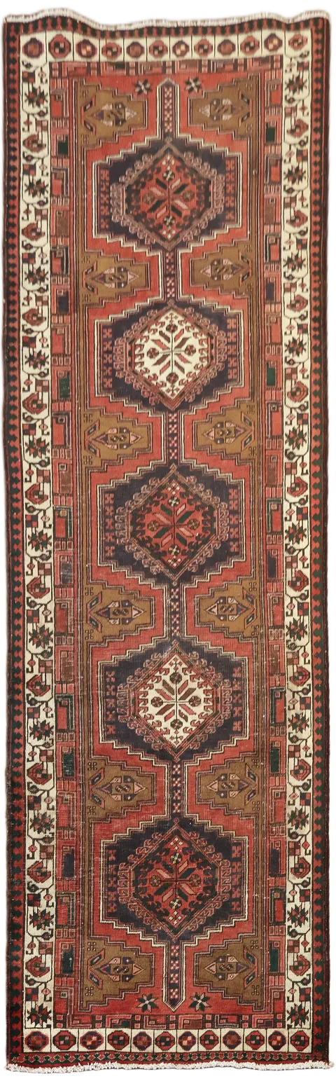 Red Geometric Ardebil Persian Runner Rug 3x11