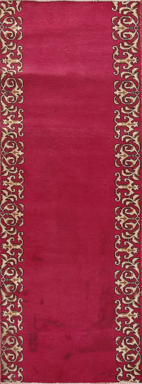 Bordered Fuchsia Tabriz Persian Runner Rug 3x9