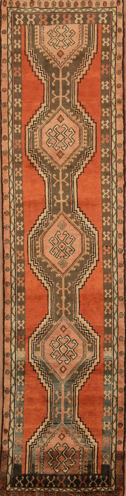 Vintage Wool Ardebil Persian Runner Rug 3x13