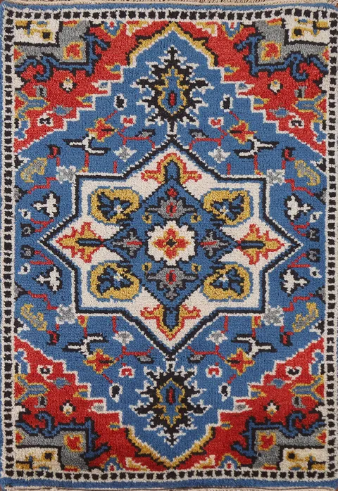 Blue Geometric Kazak Indian Rug 2x3