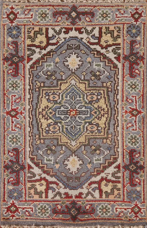Gray Geometric Heriz Serapi Indian Rug 2x3