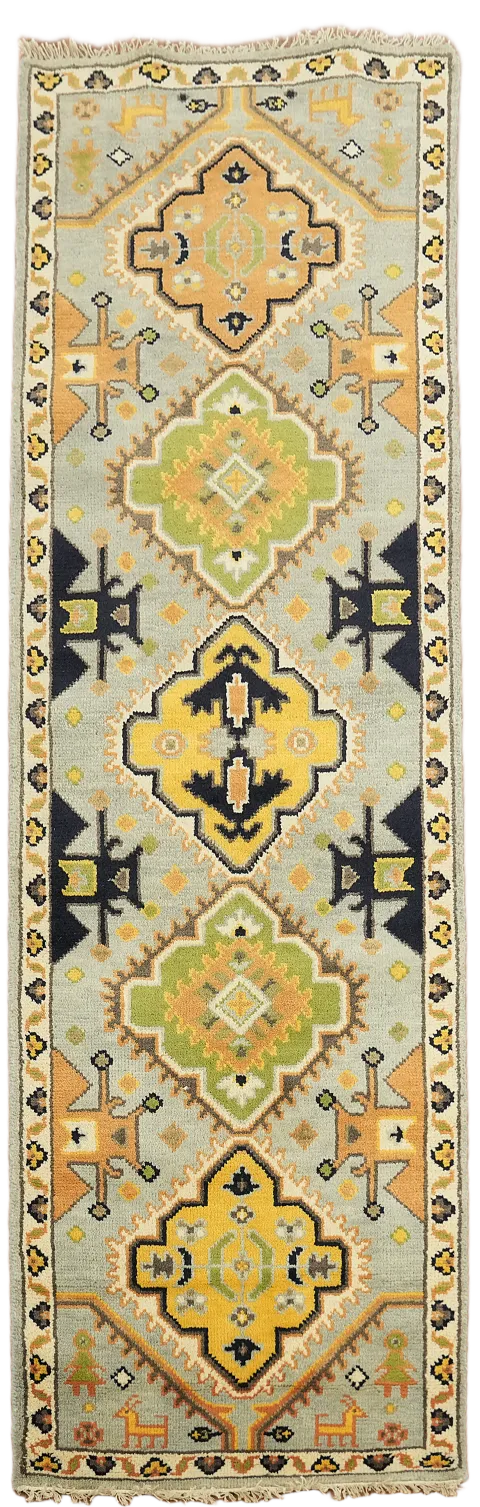 Geometric Kazak Indian Runner Rug 3x8