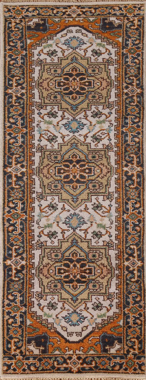 Geometric Heriz Serapi Indian Runner Rug 2x8