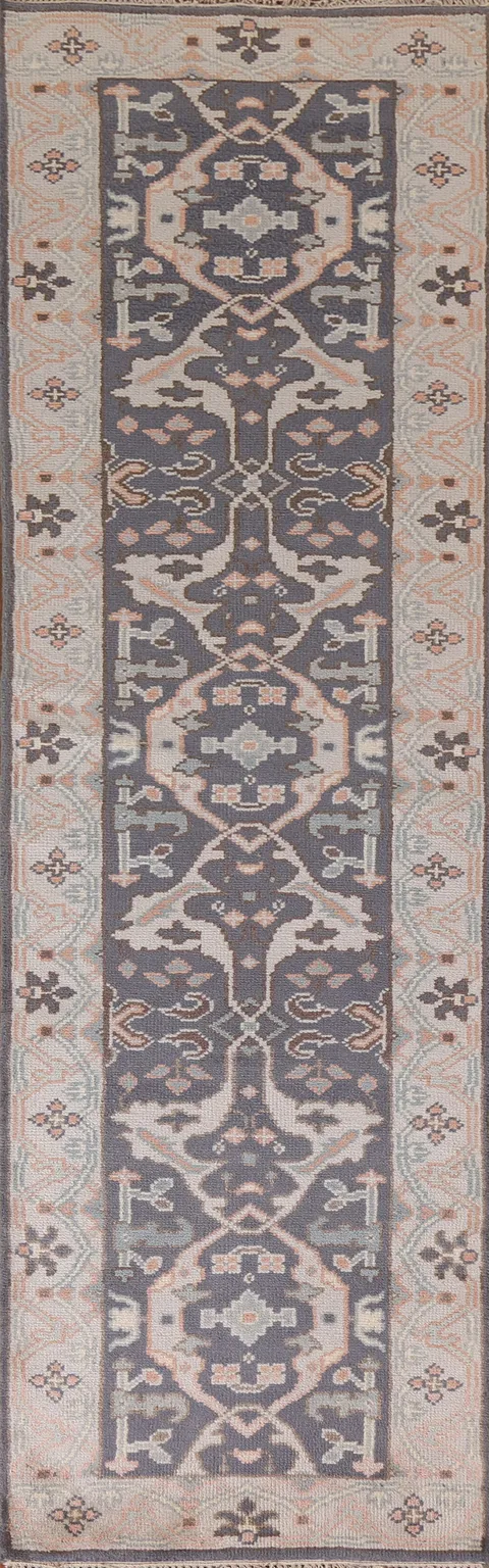 Gray Blue Oushak Indian Runner Rug 2x10
