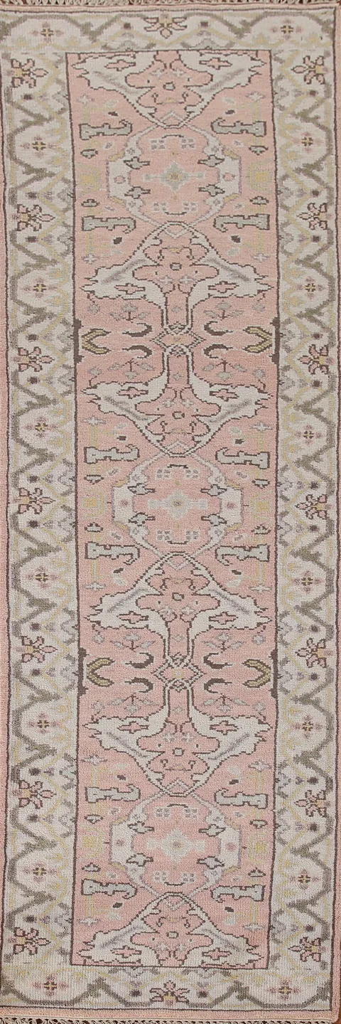 Pink Oushak Indian Runner Rug 3x10