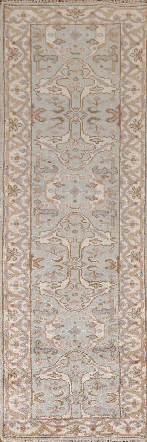 Classic Light Blue and Taupe Geometric Runner Rug for Hallways 3x10