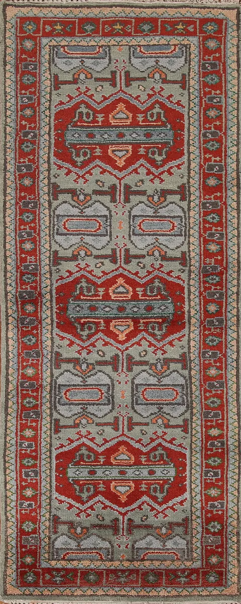 Green Heriz Serapi Indian Runner Rug 3x8