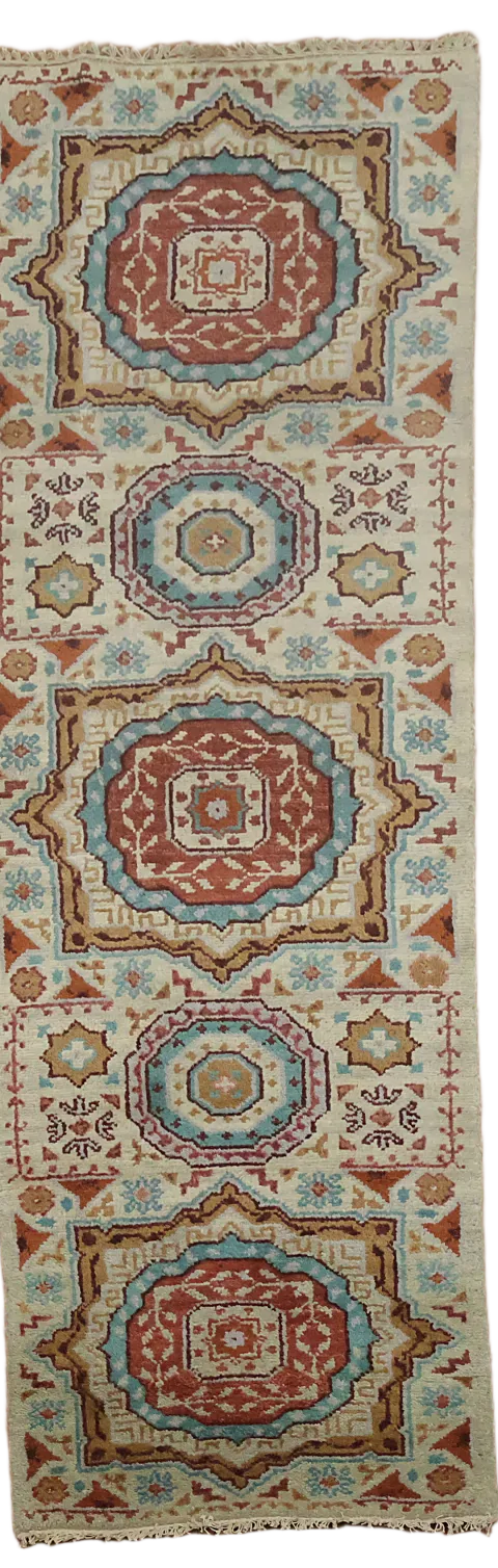Elegant Geometric Patterned Runner in Rich Earth Tones 3x8