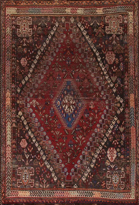 Antique Vegetable Dye Shiraz Persian Area Rug 6x8