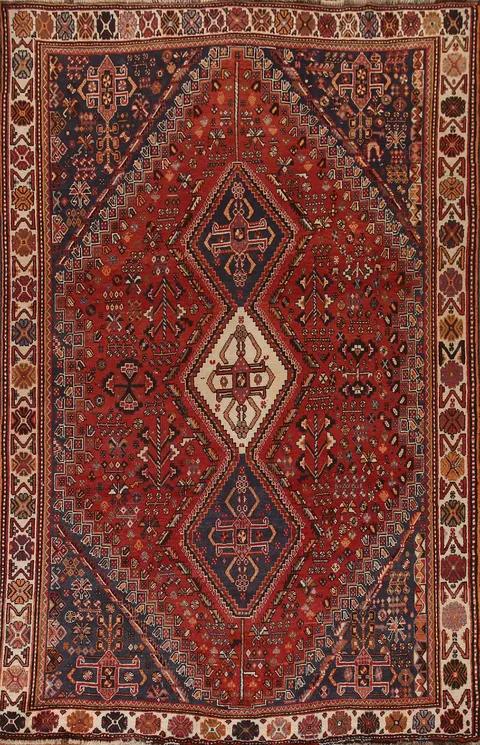 Vintage Wool Shiraz Persian Area Rug 6x9
