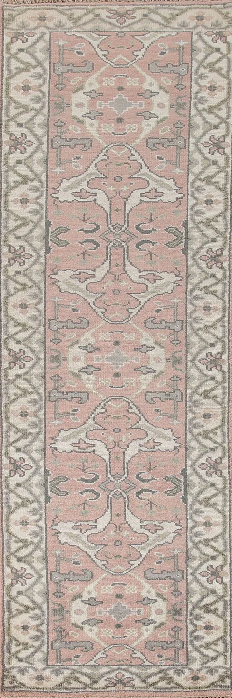 Pink Oushak Indian Runner Rug 3x10