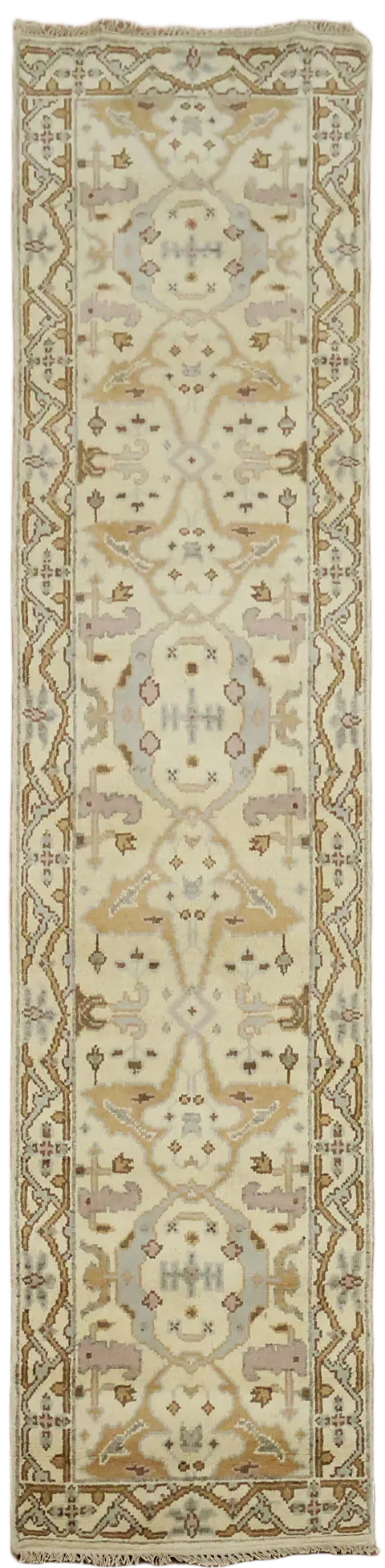 Elegant Long Rug with Intricate Geometric Design and Subtle Colors 3x10