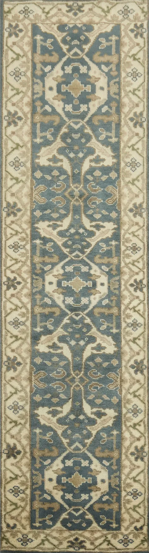 Blue Oushak Oriental Runner Rug 3x10