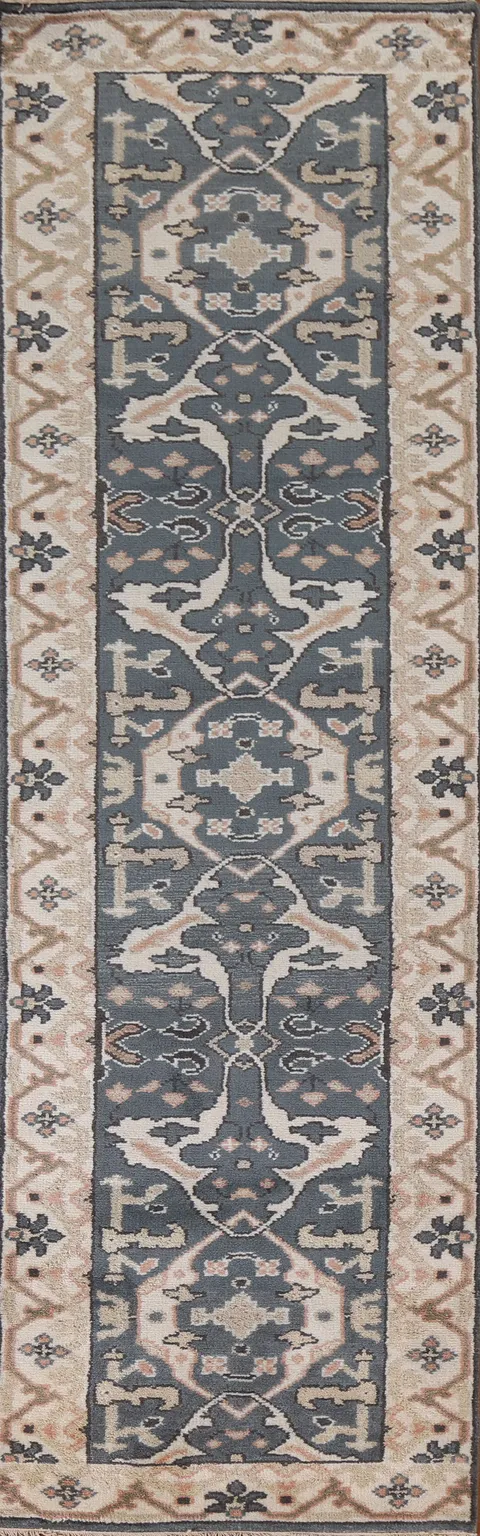 All-Over Blue Oushak Indian Runner Rug 3x10