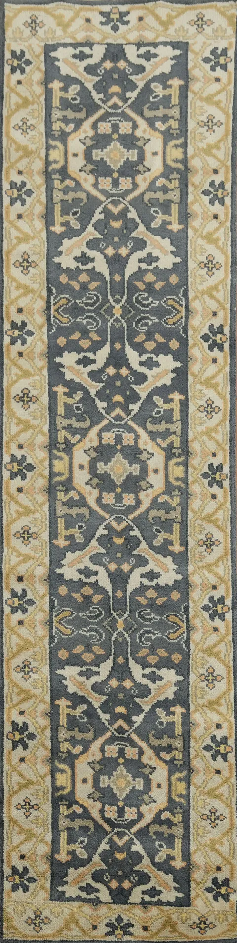 Handmade Blue Oushak Indian Runner Rug 3x10