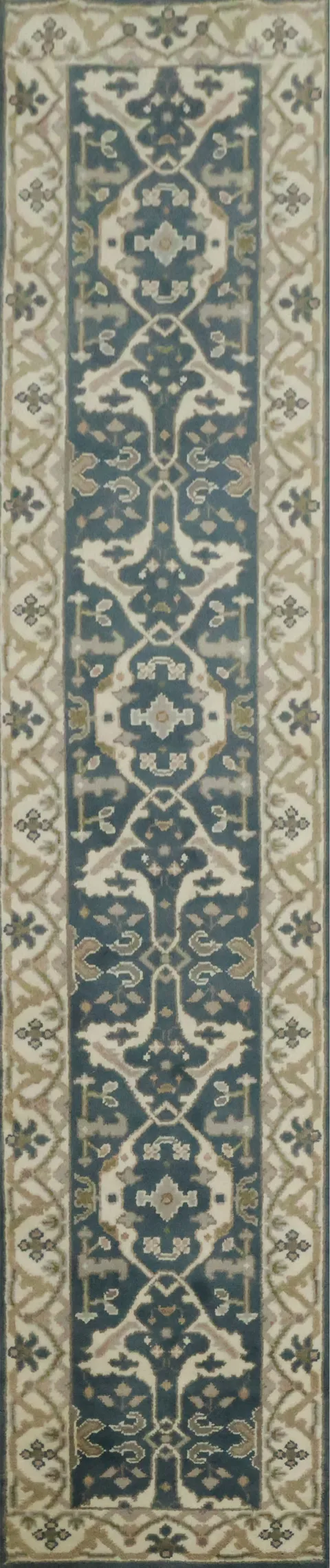 Hand-Knotted Ethnic Style Runner Rug in Vibrant Blue 3'x12'