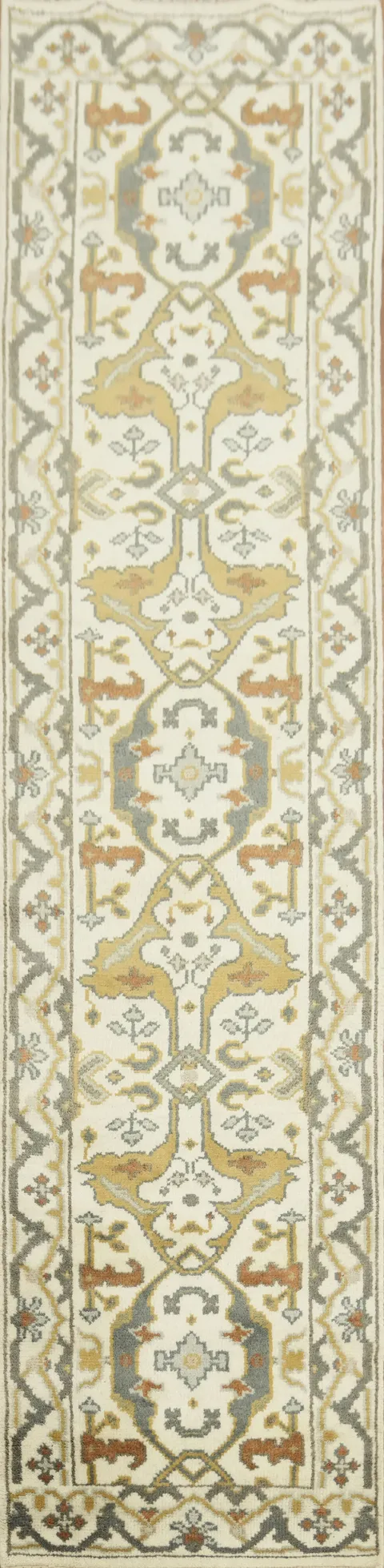 All-Over Ivory Oushak Indian Runner Rug 3x10