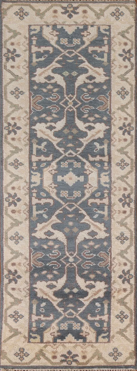 Blue Oushak Indian Runner Rug 3x8