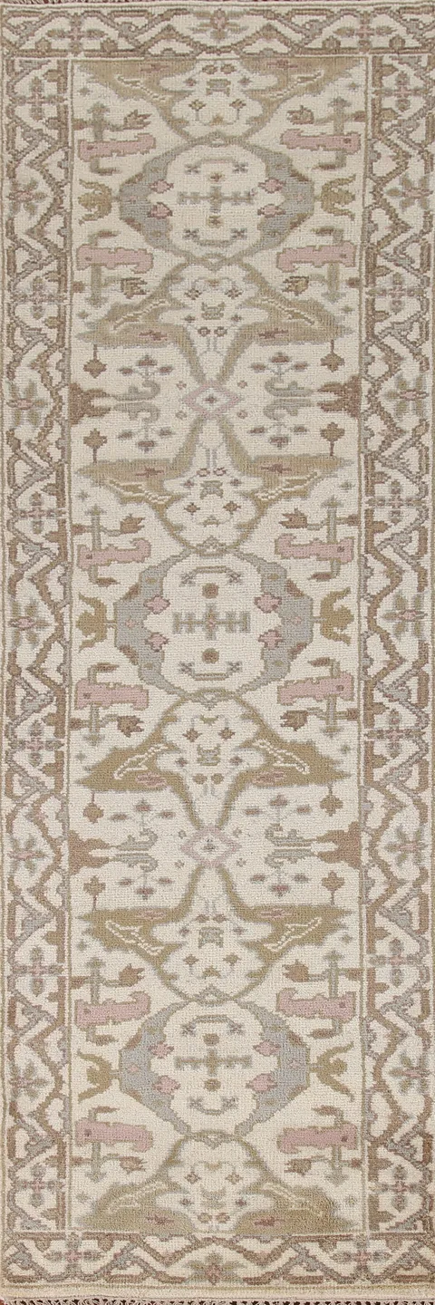 Ivory Wool Oushak Indian Runner Rug 3x10