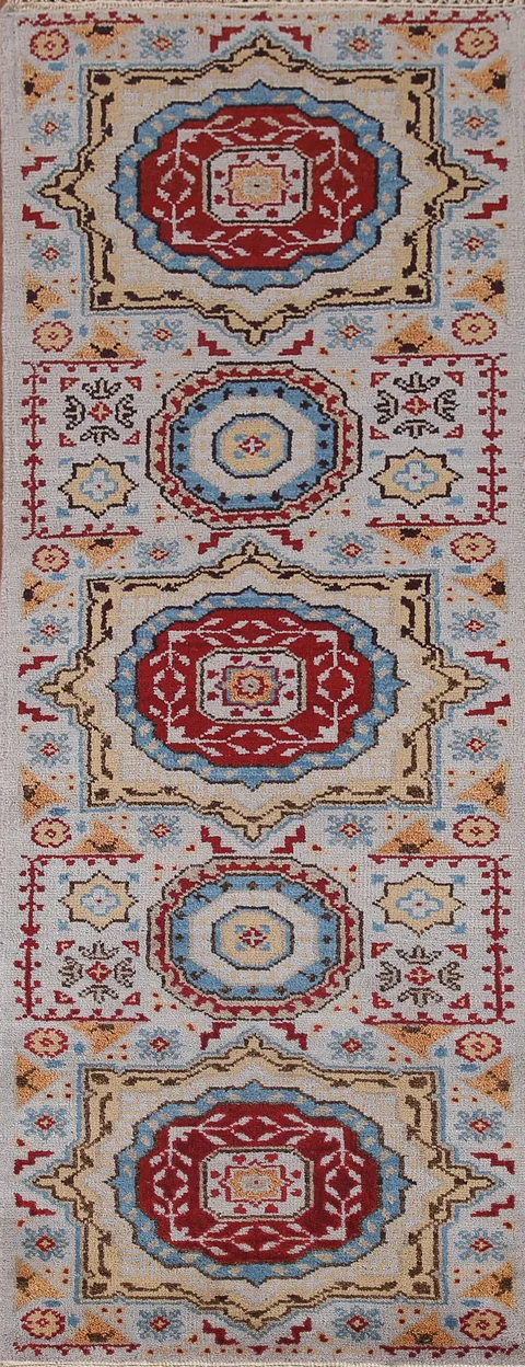 Geometric Kazak Indian Runner Rug 3x8