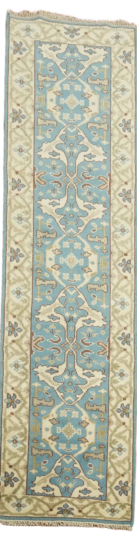 Traditional Runner in Soothing Blue and Neutral Shades 3'x10'