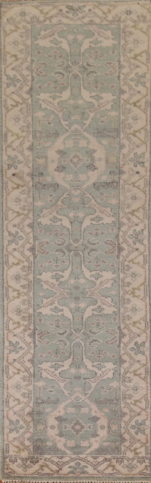 Green Oushak Indian Runner Rug 3x10