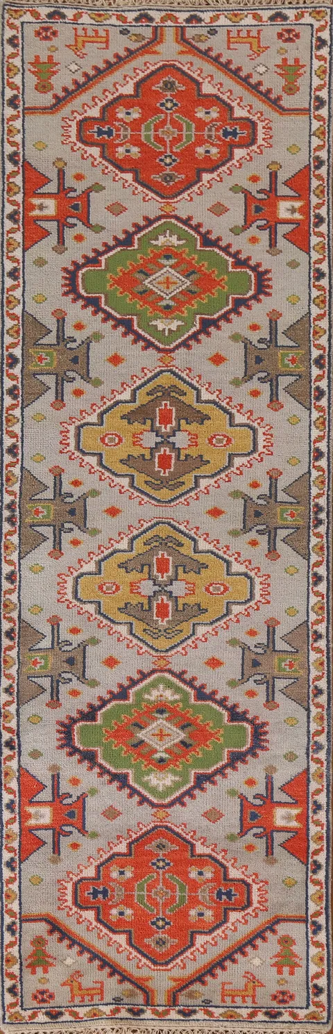 Geometric Kazak Indian Runner Rug 3x9