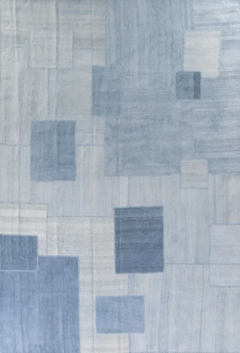 Geometric Blue Kilim Turkish Area Rug 10x13