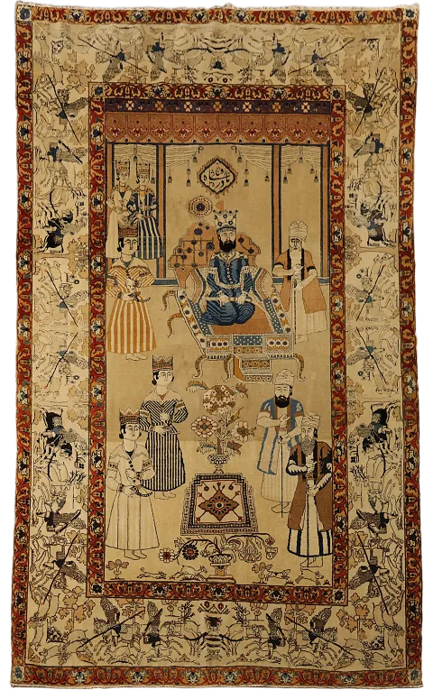 Pre-1900 Pictorial Historical Persian Empire Kashan Mohtasham Persian Rug 5x7