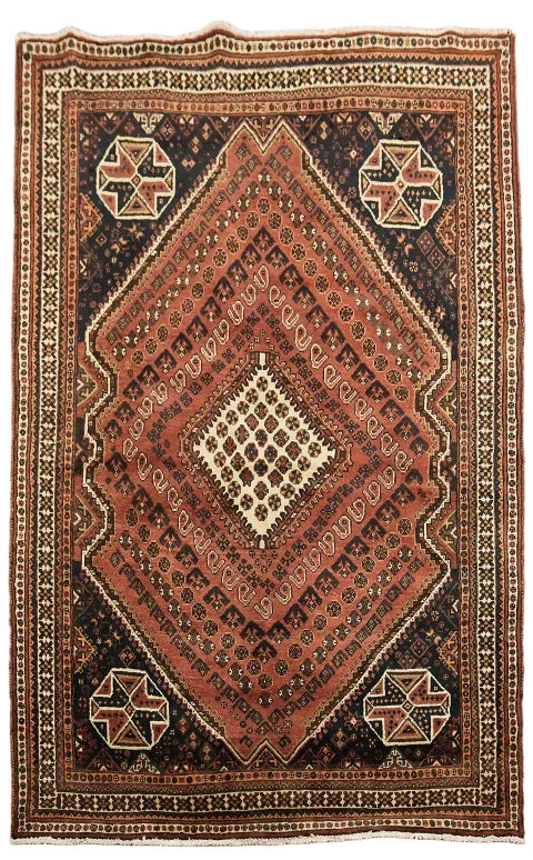 Vintage Wool Qashqai Persian Rug 4x7
