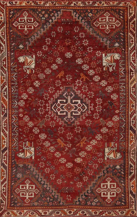 Animal Pictorial Shiraz Persian Area Rug 5x8