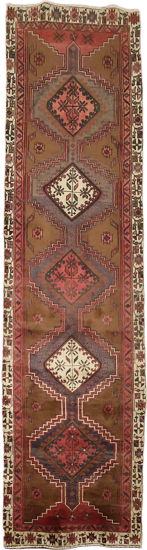 Brown Geometric Ardebil Persian Runner Rug 3x11