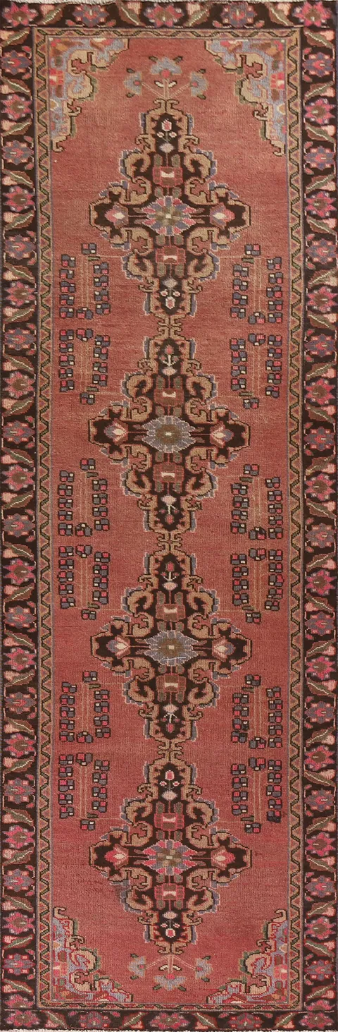 Pink Geometric Tabriz Persian Runner Rug 3x13