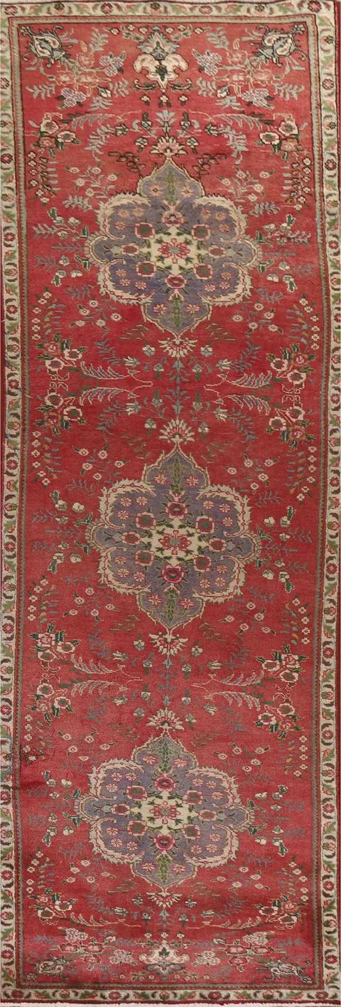 Floral Vintage Tabriz Persian Runner Rug 3x13