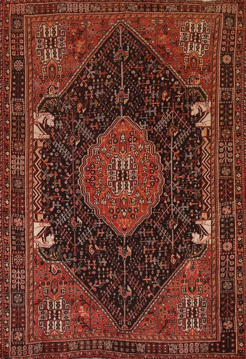 Black Tribal Shiraz Persian Area Rug 5x8