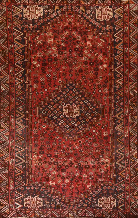 Geometric Red Shiraz Persian Area Rug 5x8