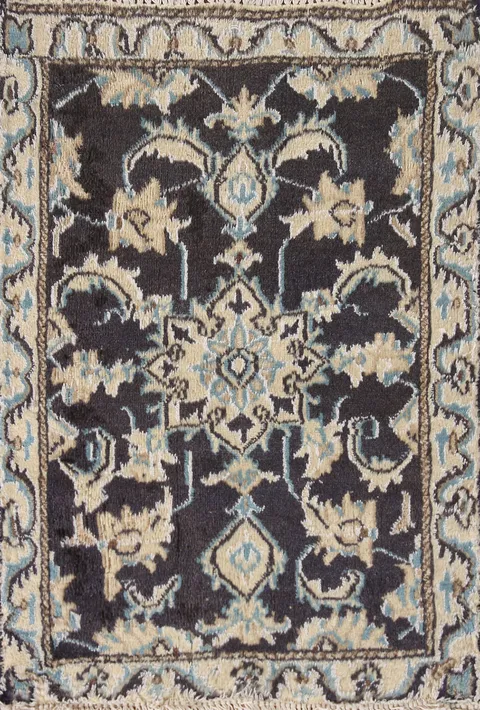 Navy Blue Floral Nain Persian Rug 2x3