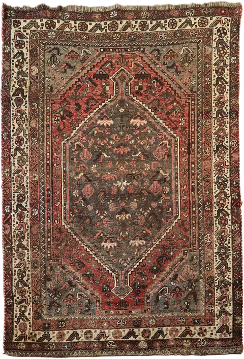 Vintage Tribal Hand-Knotted Qashqai Persian Wool Rug 4x6