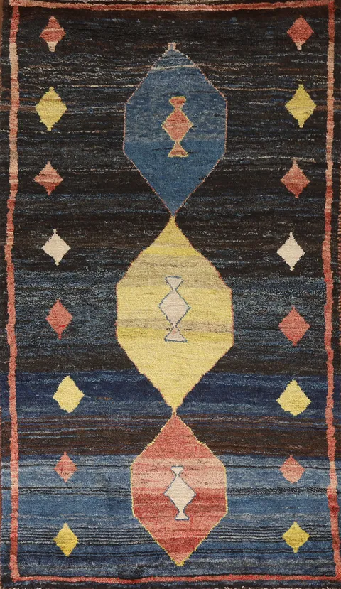 Navy Blue Gabbeh Persian Runner Rug 3x7