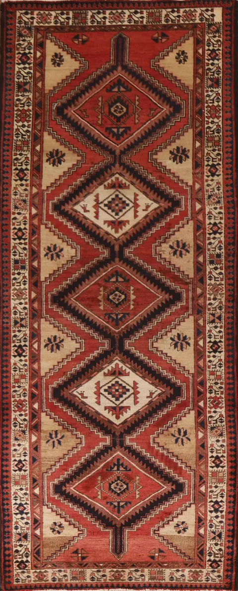 Vintage Wool Ardebil Persian Runner Rug 4x10