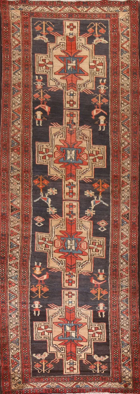 Navy Blue Ardebil Persian Runner Rug 4x11