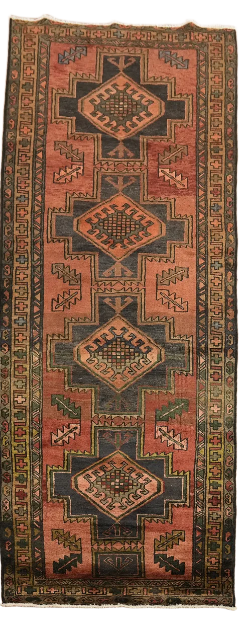 Vintage Hamedan Persian Runner Rug 4x9
