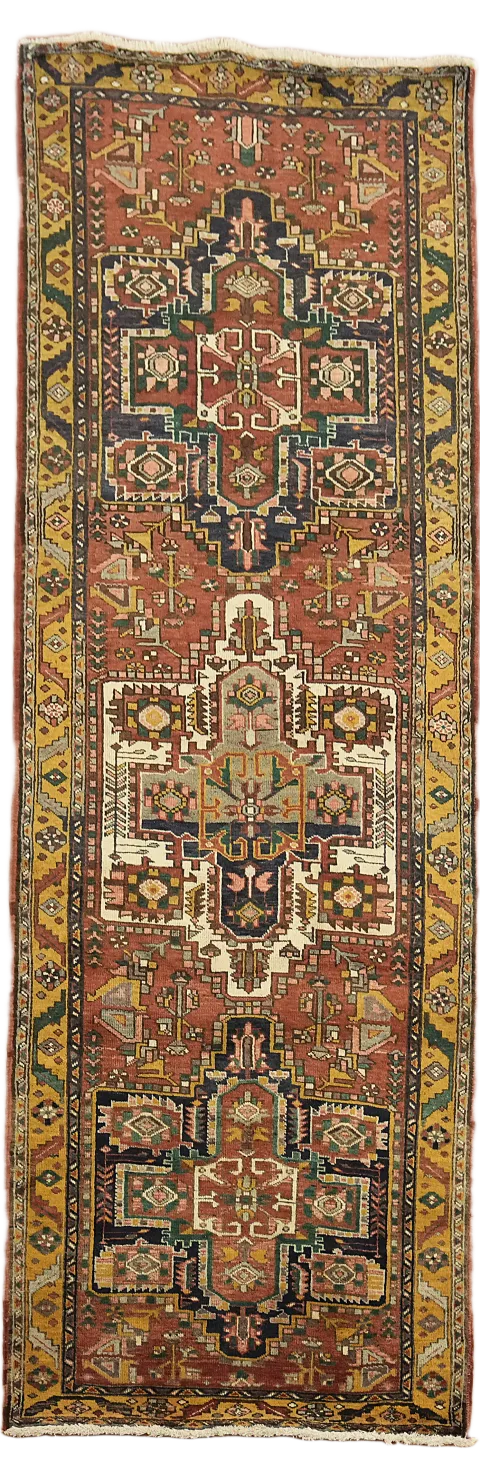 Geometric Heriz Persian Runner Rug 4x11