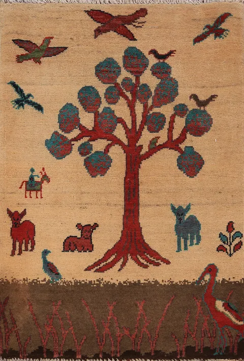 Hunting Animals Wool Kazak Oriental Accent Rug 2x3